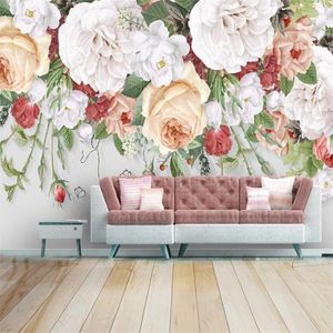 Wallpapers Handgeschilderde Aquarel Rozen Aangepaste Muurschildering Home Decor Behang Bloemen 3D Po Behang Slaapkamer Zelfklevend