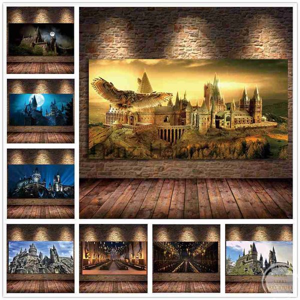 Fondos de pantalla Harries Magic Stone Candlelight Hogwartses School of Witchcraft Owl Poster Canvas Painting Wall Art Picture Kids Room Decor J230704