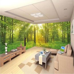 Fonds d'écran HD 3D Po Papier Peint Nature Vert Grands Arbres Forêt Panorama Espace Papier Peint Salon Chambre Papier Papel De Parede