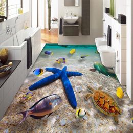 Fondos de pantalla HD Submarine World Starfish Sea Water Po Mural Wallpaper 3D Piso Azulejos Pintura PVC Baño Papel de pared impermeable 3 D