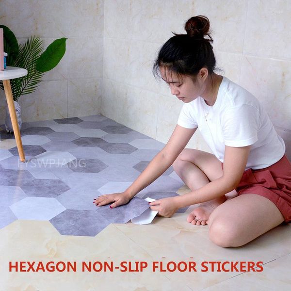 Autocollants hexagonaux auto-adhésifs pour carreaux de sol épais résistant à l'usure salle de bain étanche PVC cuisine papier peint
