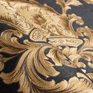 Wallpapers Hoogwaardige zwarte gouden luxe luxe textuur metallic 3D Damast Wallpaper voor muurrol wasbaar PVC -papier