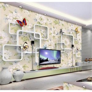 Wallpapers Hoge kwaliteit Aanpassen Grootte Modern Retro Bloemen Vlinder 3D Tv Muur Behang Voor Muren 3 D Woonkamer Drop Delivery Ho Dhugb