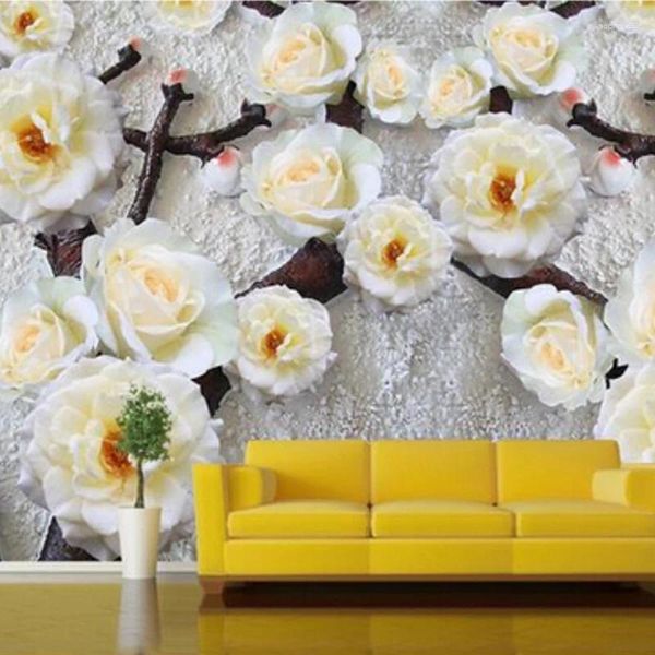 Fondos de pantalla de alta calidad moderno 3D flores en relieve profundo rollo de papel de pared dormitorio sala de estar sofá fondo decoración del hogar