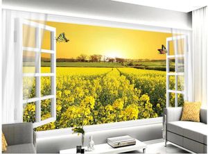 Wallpapers Woondecoratie 3D Badkamer Behang Canola Bloem Wit Wildernis Raam Uitzicht Muurschildering Pos