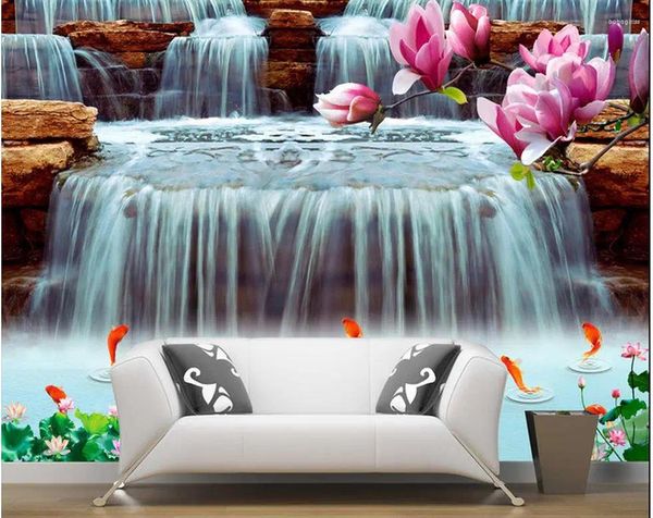 Fonds d'écran Décoration de la maison 3D Papier peint personnalisé Fond d'orchidée Cascade Fond Mural Peinture Pos