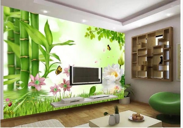 Fonds d'écran Decoration Home Decoration 3D LOTUS BAMBOO TV BORDE PEINTURE MUR PEINTURE Classic Fond d'écran pour murs