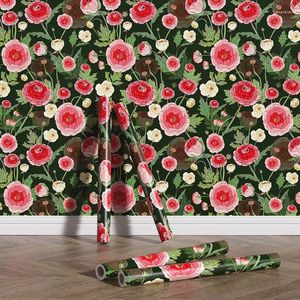 Fonds d'écran Décoration de la maison Bright Peony Flower Wallpaper vintage imperméable floral auto-adhésif élégant fond 17,7 