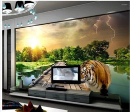 Fonds d'écran Décoration de la maison Peinture classique Papier peint Tiger Bridge Esthétique Paysage TV Toile de fond Chambre Moderne