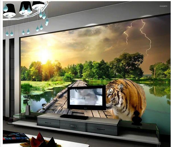 Fondos de pantalla Decoración del hogar Pintura clásica Papel tapiz Tigre Puente Estético Paisaje TV Telón de fondo Habitación Moderna