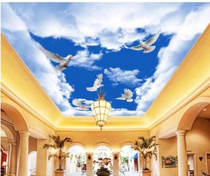 Wallpapers home decoratie wallpaper 3D plafond blauwe lucht en witte wolken duif zenith muurschilderingen