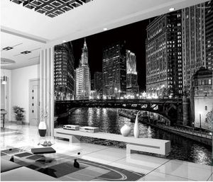 Fonds d'écran Decoration Home Window Mural Fond d'écran noir et blanc City Night Mural PO Mur