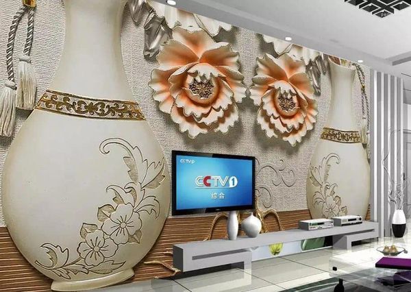 Fonds d'écran Home Improvement Brick Wallpaper Vase Design for Walls Living Room Bedroom Flowed Flower Mural peinture