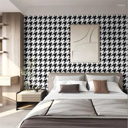 Fonds d'écran Houndstooth en noir et blanc plaid arrière chambre murale nordique style géométrique américaine luxe léger hôtelier
