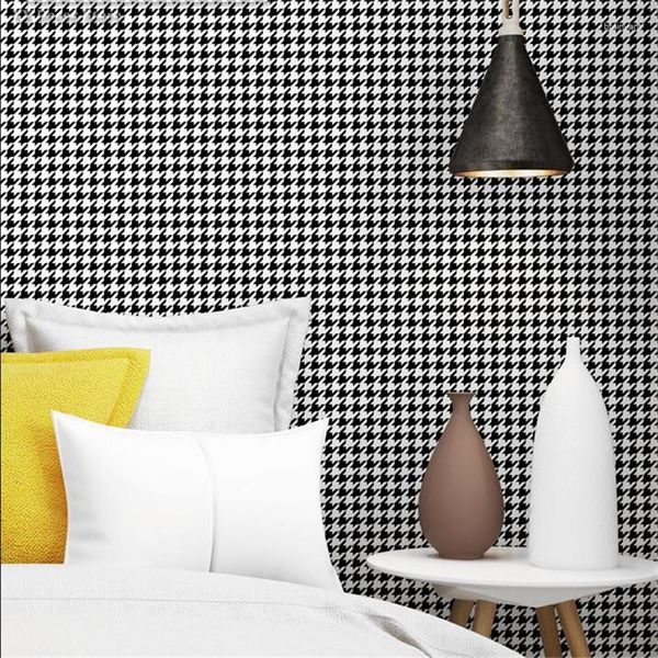 Fondos de pantalla Houndstooth Papel tapiz a cuadros en blanco y negro Moderno Simple Ins Dormitorio Sala de estar Papel de pared nórdico impermeable