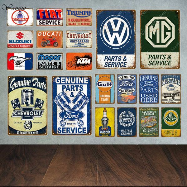 Fonds d'écran IC Motor Car Sales Parts Service Vintage Metal Signs Tin Poster Plaques décoratives Stickers muraux Pub Bar Garage Décor YA042 J230224