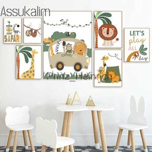 Papéis de parede Animais da selva Poster Mural Tigre Leão Impressão Imagens Safari Citações Pôsteres de parede Pintura em tela de berçário Decoração de quarto de crianças J230704