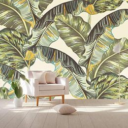 Fondos de pantalla Jungle Leaf Wallpaper Banana Wall Mural Vintage Hojas tropicales Papel Impreso Decoración para el hogar Café Muebles Película