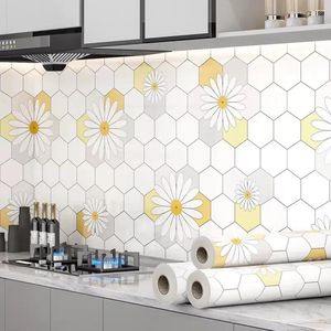 Wallpapers Keuken Waterdicht en oliebestendig Sticker Verdikt brandwerend marmer Zelfklevende muur Formaldehyde-vrij behang