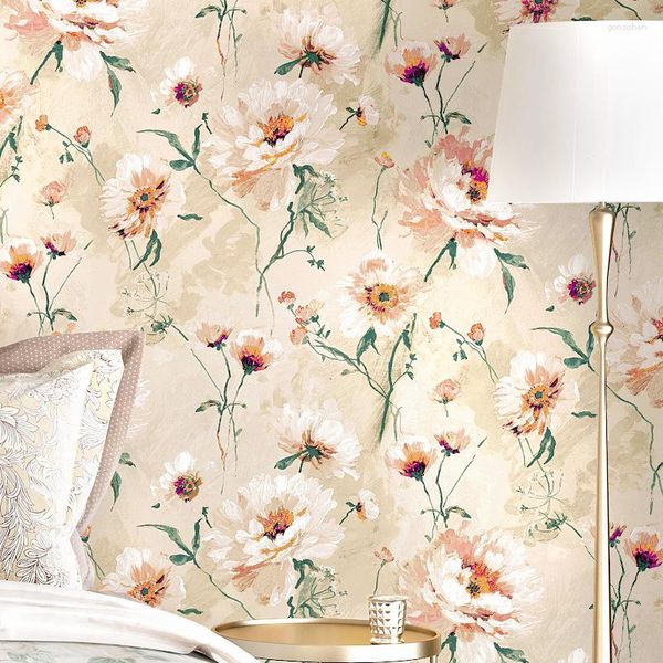 Fondos de pantalla Corea Vintage Pastoral Floral Papel tapiz 3 D Retro Dormitorio Sala de estar Sofá TV Fondo Hogar Deor Cubierta de pared Flor