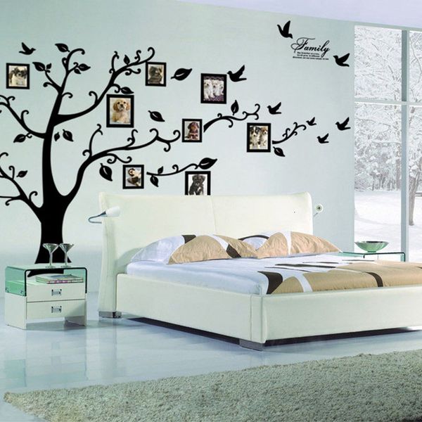 Fondos de pantalla grandes 250*180cm/99*71 pulgadas Black 3d Diy Po Tree PVC Wall Decals/Adhesive Family Wall Pegatinas Mural Art Decoración del hogar Envío gratis 230505