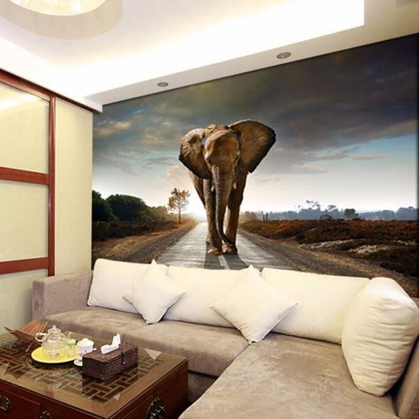 Fonds d'écran Grand Animal Éléphant Steppe Stéréoscopique 3D Peintures Murales Salon Chambre TV Fond Papier Peint Taille Personnalisée