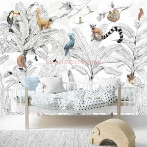 Fondos de pantalla Line Painted Banana Trees Room Papel tapiz decorativo Personalizado Cualquier tamaño Home Art Design Kids Dormitorio Nursery Wall Modification Mural