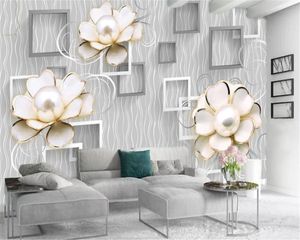 Fondos de pantalla Living 3d Wallpaper Líneas románticas Blanco y negro Square Pearl Flowers Custom Beautiful Warm Silk Mural