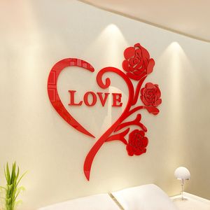 Wallpapers Love Rose Nieuw speciaal aanbod 3D Crystal Acryl Mirror Stickes Room Slaapkamer Warm romantische bruiloft ideeën decoratie muurstickers 230505