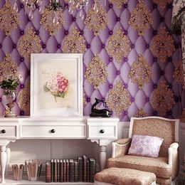 Fondos de pantalla Lujo Europeo Damasco Papel tapiz floral Cuero sintético 3D Bolsa suave Piel de ciervo Terciopelo Dormitorio Sala de estar TV Sofá Damasco