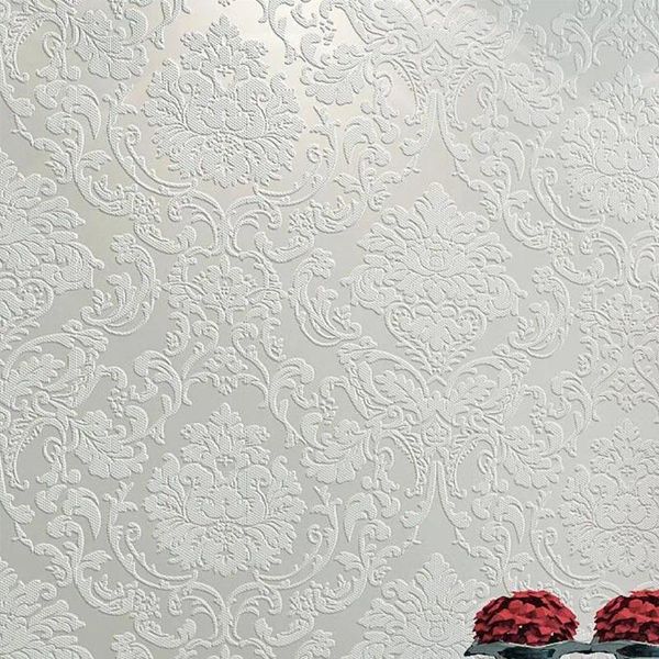 Fondos de pantalla Lujo Blanco Damasco 3D Estereoscópico Papel tapiz en relieve Papel de pared no tejido Rollo Dormitorio Sala de estar Cubierta Azul Crema Rosa