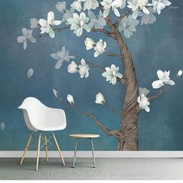 Wallpapers magnolia denudata Chinees blauw elegante muurschilderingen woonkamer tv achtergrond achtergrond wallpaper olieverf muurdecoratie