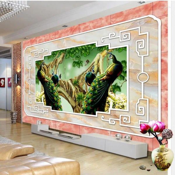 Fondos de pantalla Mármol Frontera Maderas Pavo Real TV Fondo Decoración de la pared Pintura Living 3D Wallpaper Hogar