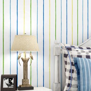 Papier peint méditerranéen coloré rayures verticales papier peint pour chambre d'enfants décoration garçon chambre bleu rayé Mural rouleau QZ151