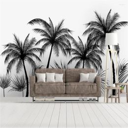 Wallpapers Milofi 3D behang muurschildering zwart en witte schetsstijl tropisch regenwoud kokosboom Noordse tv -achtergrondmuur