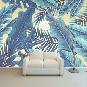 Fondos de pantalla Milofi Custom 3D Pintado a mano Tropical Rain Forest Leaves Fondo grande Papel tapiz Mural