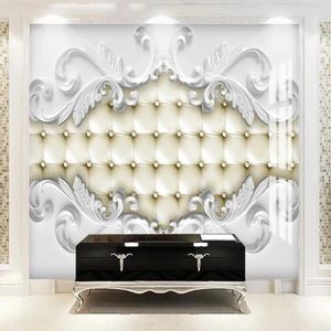 Fonds d'écran Milofi personnalisé 3D haute qualité blanc plâtre motif cuir sac souple TV fond papier peint mural