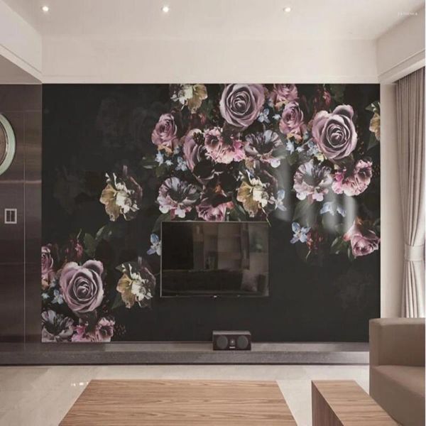 Fonds d'écran Milofi personnalisé 3D rétro peint à la main fleur de rose grand fond de chambre TV papier peint mural