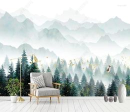 Wallpapers Milofi Custom 3D Wallpaper Chinese stijl Forest Cedar Landschap Vogel Artistiek conceptie Noordse achtergrondmuur