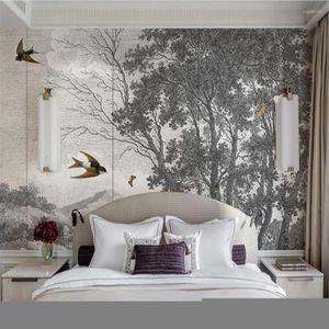 Wallpapers Milofi Custom 3D Wallpaper Muurschildering Noordse retro planten Feiyan achtergrond muur doek slaapkamer high-end decoratief schilderen