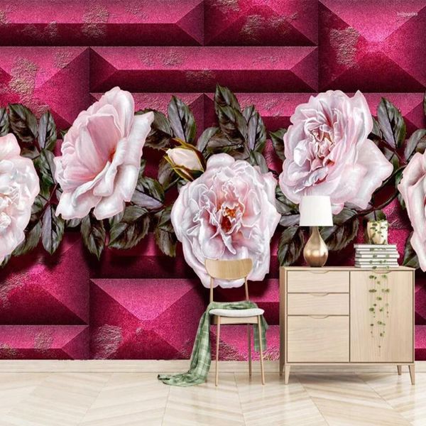 Fonds d'écran Milofi personnalisé 3D papier peint mural en relief rose rose salon chambre décoration murale