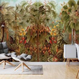 Wallpapers Milofi Custom 3D Wallpaper Tropisch Regenwoud Palmboom Aap Natuurlijk Landschap Muurschildering Woonkamer TV Achtergrond Hom