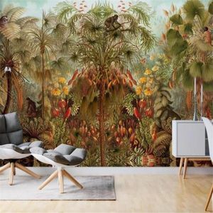 Fonds d'écran Milofi Personnalisé 3D Papier Peint Forêt Tropicale Palmier Singe Paysage Naturel Mural Salon TV Fond Hom