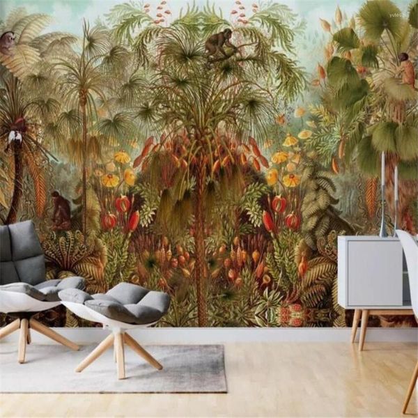 Fondos de pantalla Milofi Custom 3D Wallpaper Tropical Rain Forest Palm Tree Monkey Paisaje natural Mural Sala de estar TV Fondo Hom
