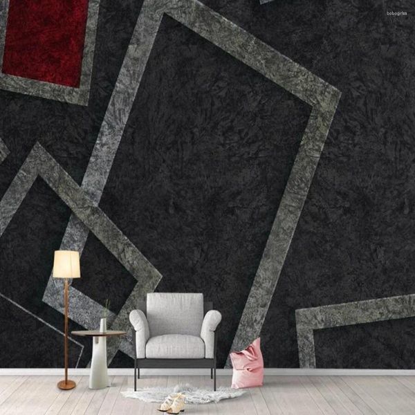 Fondos de pantalla MILOFI Custom Large Mural Wallpaper 3D Personalidad 3D Black and White Red cuadrado Estereo Fondo