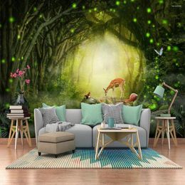 Fonds d'écran Milofi personnalisé grand papier peint mural 3D moderne fantaisie vert forêt wapiti écureuil TV fond