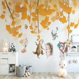 Fondos de pantalla Milofi Papel tapiz grande personalizado Mural Ginkgo Biloba Dibujos animados Animal Habitación para niños Fondo Papel de pared Pintura decorativa
