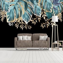 Wallpapers Milofi Custom Grote Wallpaper Muurschildering Moderne Nordic Wind Bladgoud Tropische Plant Achtergrond Wanddecoratie Schilderij