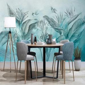 Fondos de pantalla Milofi Custom Large Wallpaper Mural 3D Minimalista Pintado a mano Fondo de planta tropical azul