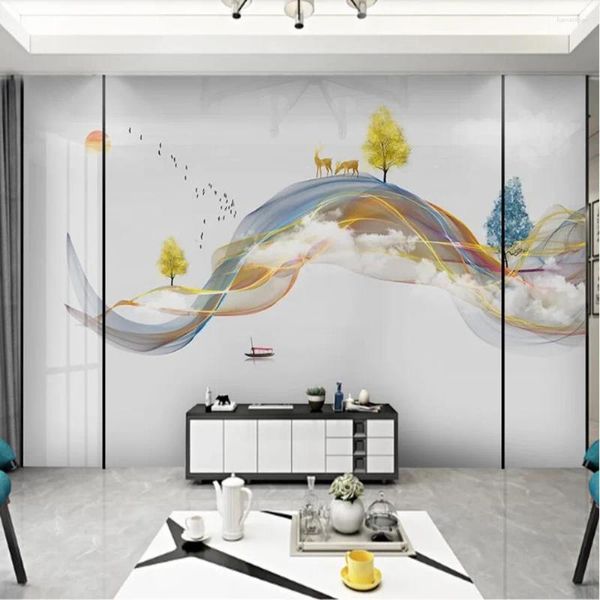 Fonds d'écran Milofi personnalisé grand papier peint mural 3D lignes abstraites dessinées à la main encre paysage fond d'orignal